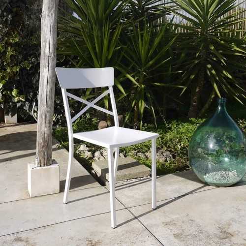 Cross white iron garden chair | Mestucò