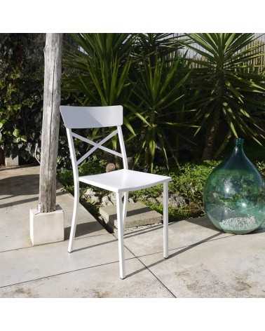 Cross white iron garden chair | Mestucò